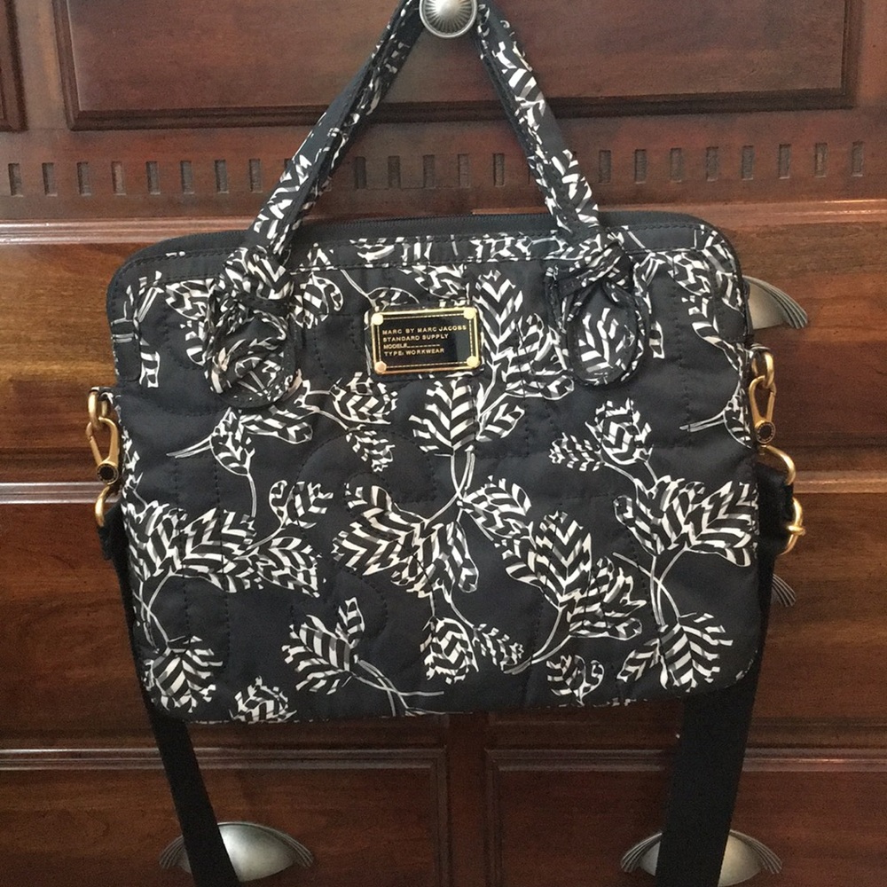Marc Jacobs workwear black floral laptop bag